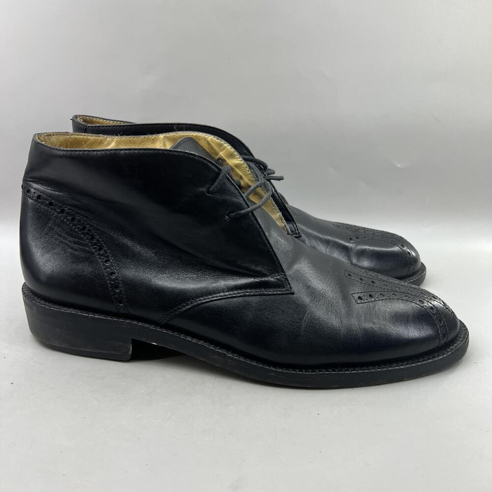 Giraudon Medallion Chukka Boots Men Size 12 US, 46 EU Black Ankle Dress Shoes